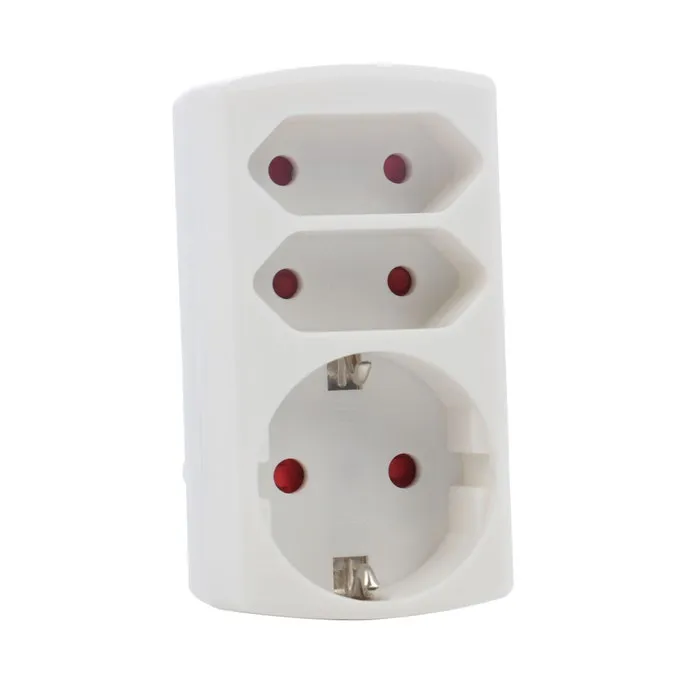 Adaptor 2 prize fara CP 6A + 1 priza cu CP 16A, Hoff Line, alb