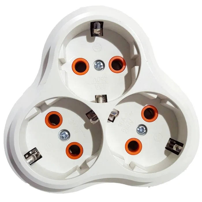 Adaptor 3 prize Hepol, 16A, contact de protectie, stea, alb