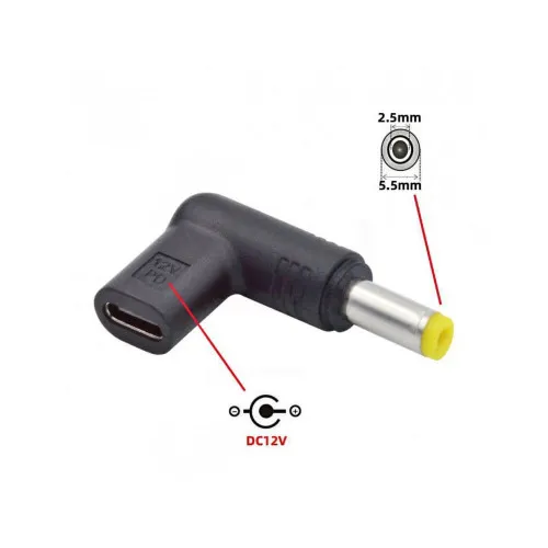 Adaptor alimentare 12V USB Type C mama la DC 5.5x2.1mm tata unghi 90° negru — imaginea 3