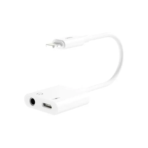 Adaptor audio 2 in 1 Lightning la Jack 3.5 mm si Lightning pentru incarcare 14.9 cm alb XO