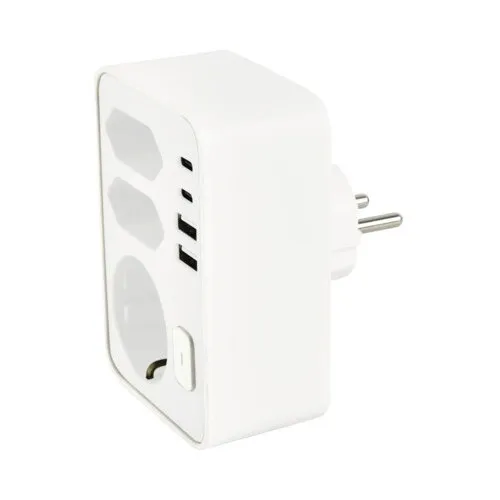 Adaptor priza Gelux, 1 priza cu impamantare, 2xEuro, 4xUSB, alb, 16 A