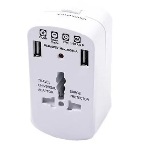 ADAPTOR UNIVERSAL PRIZA V-TAC (UK,US,EU) CU PROTECTIE SI 2USB 2.1A