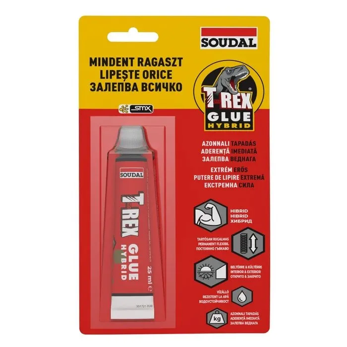 Adeziv de montaj pentru suprafete multiple, Soudal T-Rex Gold High Tack, interior / exterior, alb, 25 ml