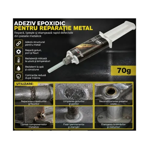 Adeziv epoxidic bicomponent metal 70 g fier otel reparatii — imaginea 4