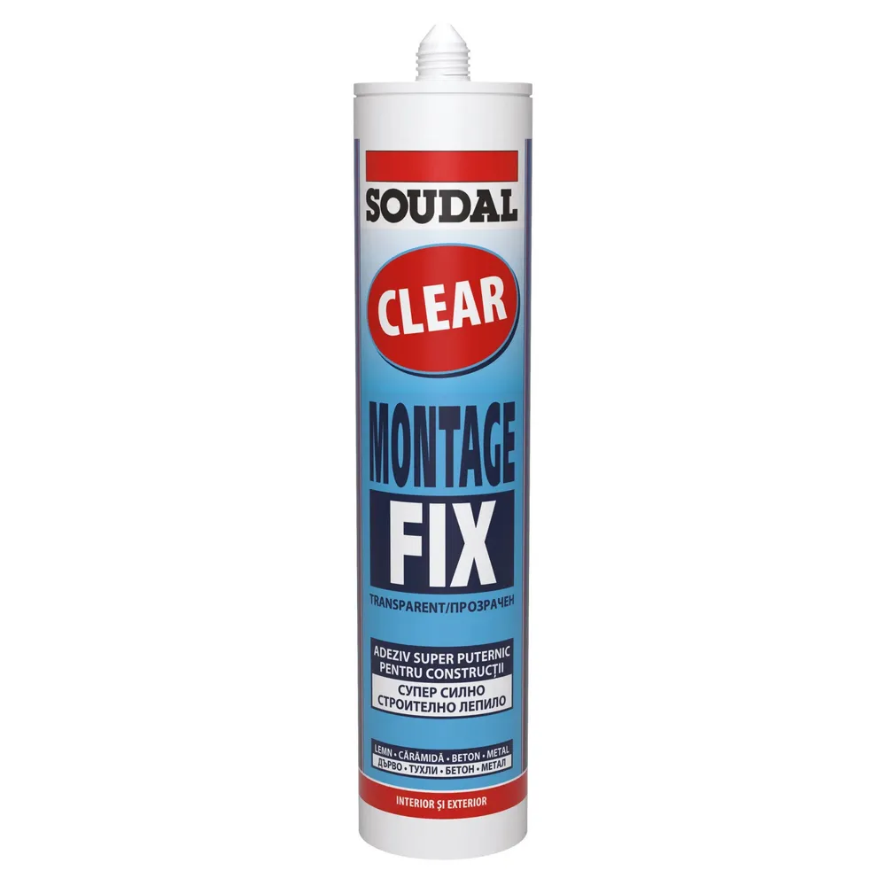 Adeziv montaj pentru constructii, Soudal Montage Fix, interior / exterior, transparent, 280 ml