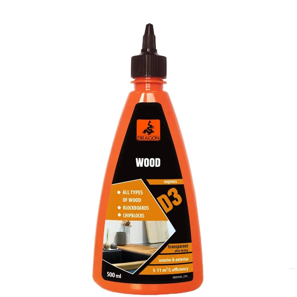 Adeziv pentru lemn Dragon D3, transparent, 500 ml, consistent vascos