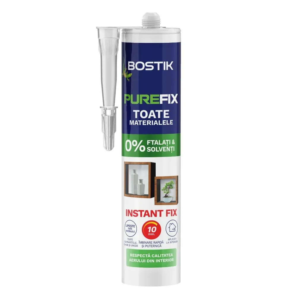 Adeziv pentru suprafete multiple, Bostik Purefix Instant Fix, interior, alb, 300 ml