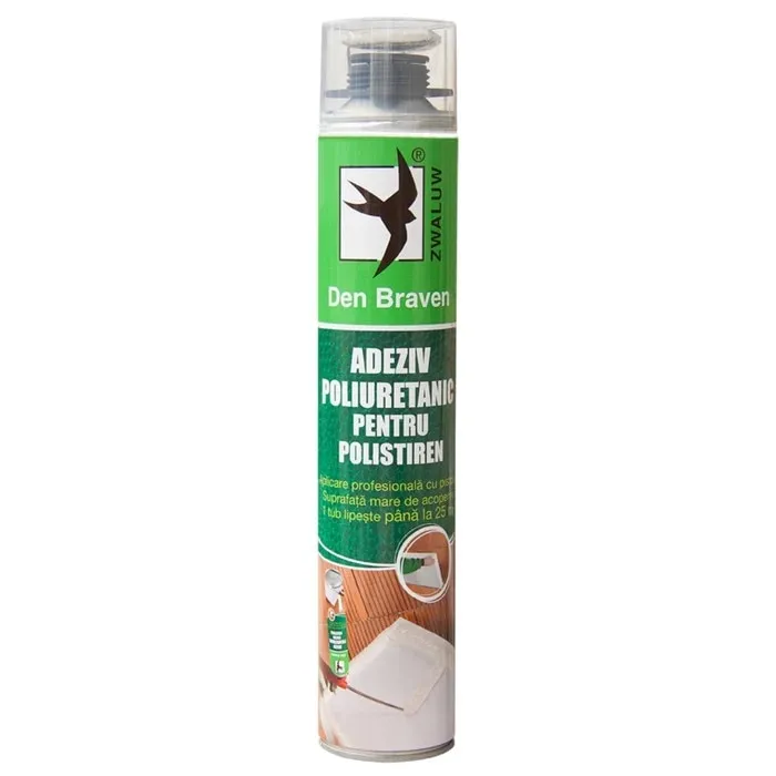 Adeziv poliuretanic pentru polistiren Den Braven, interior / exterior, aplicare cu pistol, 870 ml