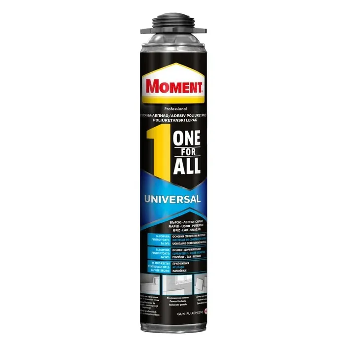 Adeziv poliuretanic pentru suprafete multiple, Moment One for All Universal, aplicare cu pistol, interior / exterior, galben, 750 ml