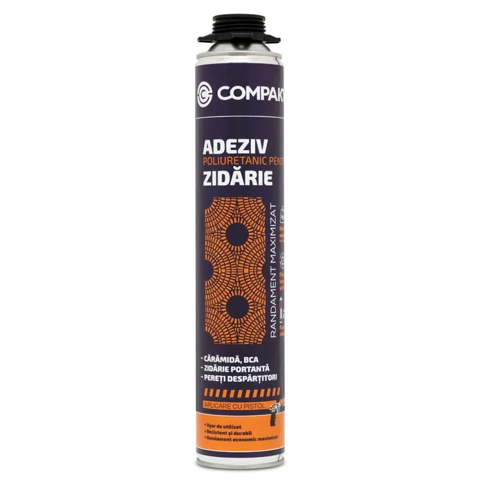 Adeziv poliuretanic pentru zidarie, Compakt, aplicare cu pistol, 750 ml