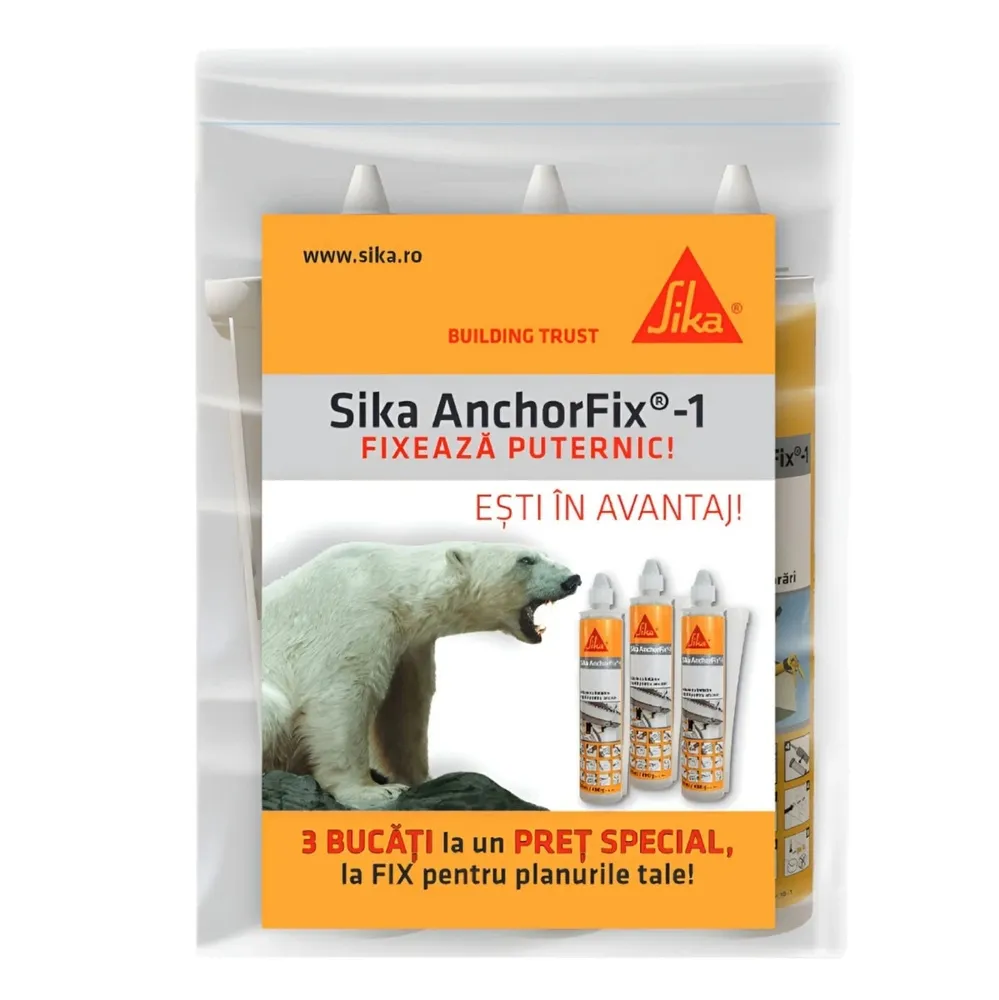 Adeziv sintetic pentru ancorari, Sika Anchorfix - 1, bicomponent, set 3 bucati, 300 ml / bucata
