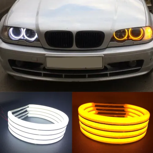 Angel Eyes COTTON compatibil BMW E46 fara lupa. Lumina: alba DRL + semnalizare galbena