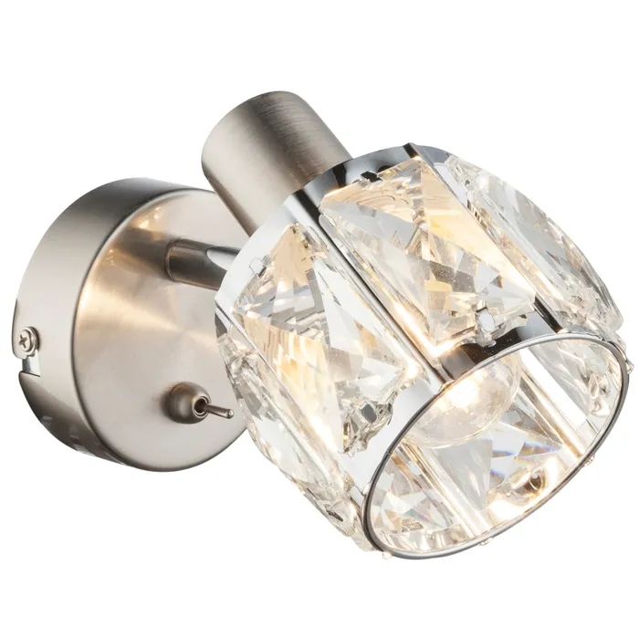Aplica Kris, 1 x E14, nichel mat, decoratiuni din sticla, transparenta, clasica