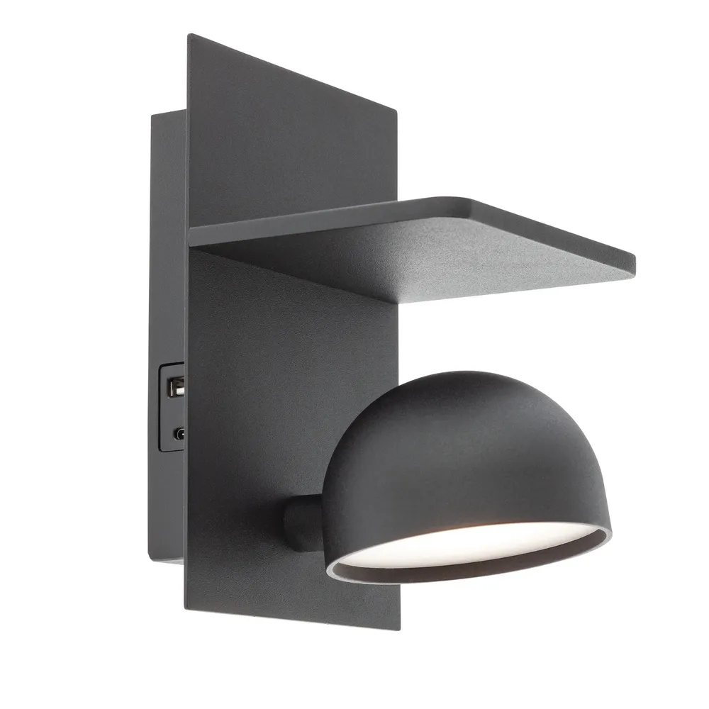 Aplica LED Seibi 01-3492, 7 W, 537 lm, lumina calda, mufa USB, negru mat, modern