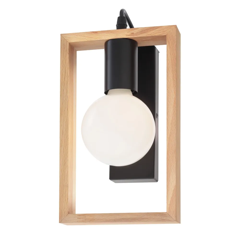 Aplica Timber 01-1663, 1 x E27, negru mat + lemn de fag natur, modern