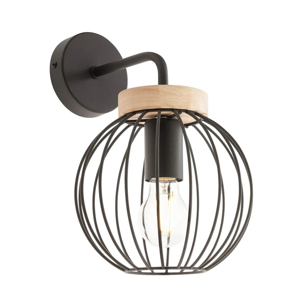 Aplica Trellis 01-3134, 1 x E27, negru + lemn natur, modern