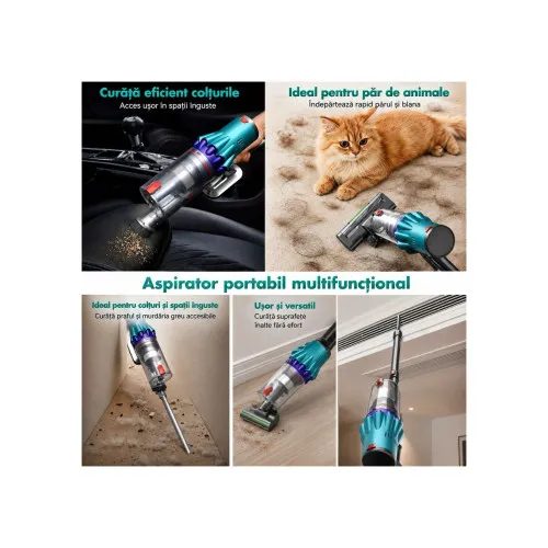 Aspirator vertical fara fir 300W 35 kPa cu baterie 2000mAh recipient 800ml si ecran tactil LED — imaginea 5