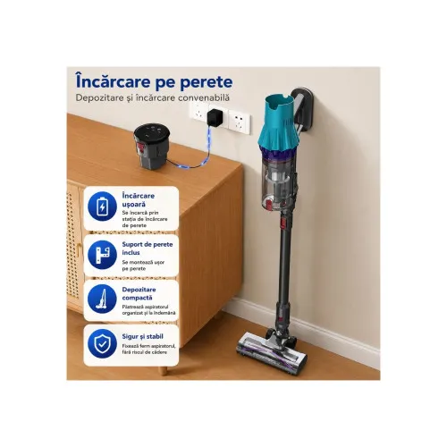 Aspirator vertical fara fir 300W 35 kPa cu baterie 2000mAh recipient 800ml si ecran tactil LED — imaginea 4