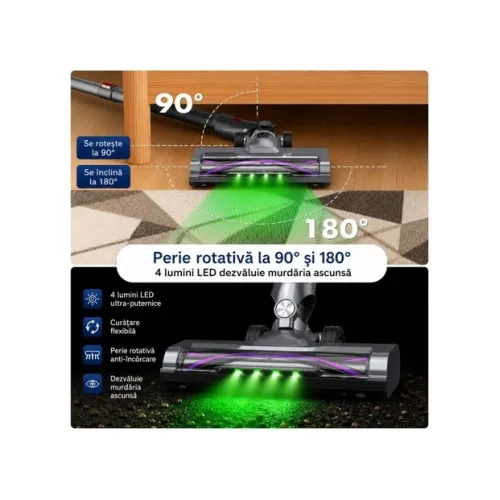 Aspirator vertical fara fir 300W 35 kPa cu baterie 2000mAh recipient 800ml si ecran tactil LED — imaginea 6