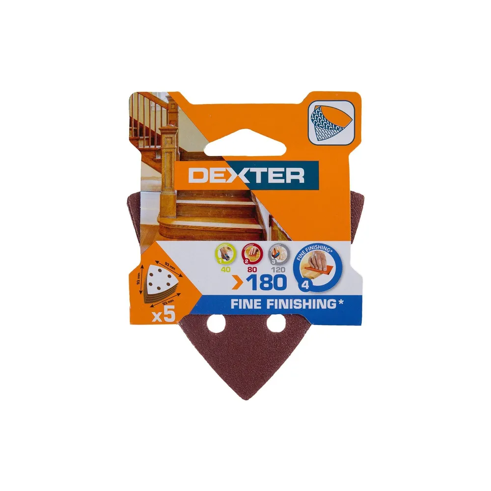 Banda abraziva Dexter, pentru slefuitor triunghiular, 93 x 93 mm, granulatie 180 (set 5 buc)