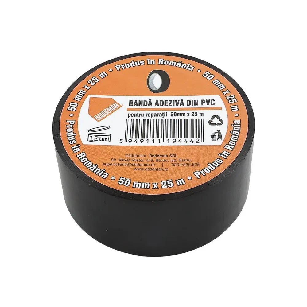 Banda adeziva pentru reparatii, Baudeman, PVC, 50 mm x 25 m