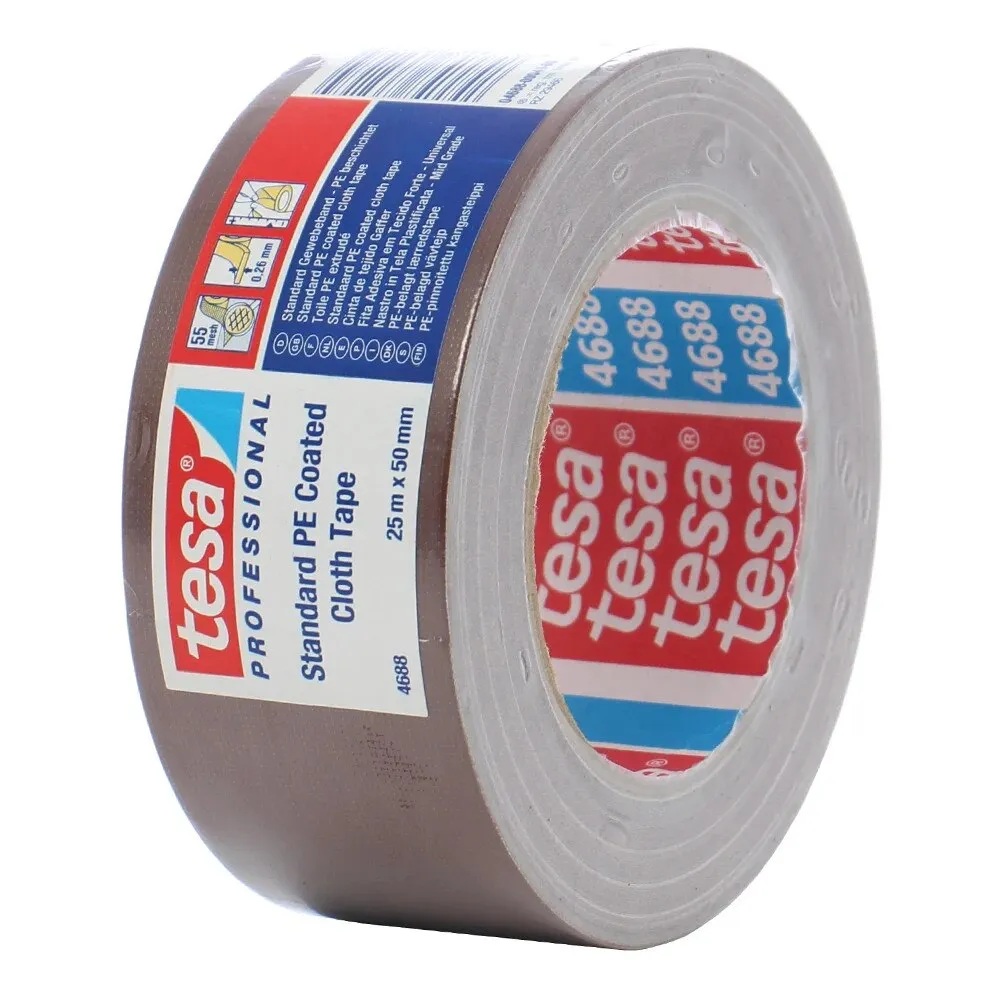 Banda adeziva pentru reparatii, tesa 4688, textil, maro, 25 m x 50 mm