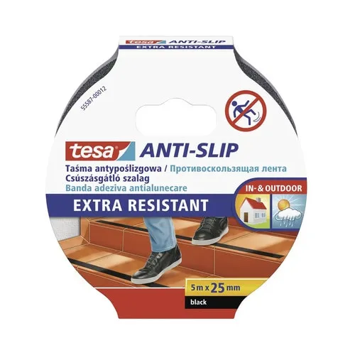 Banda adeziva Tesa anti-alunecare, 5m x 25mm, neagra