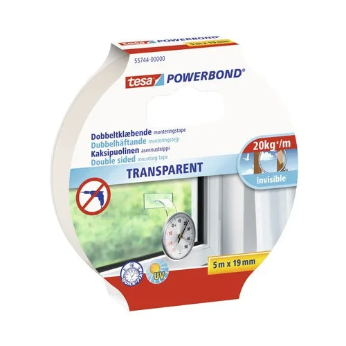 Banda adeziva Tesa Powerbond transparenta 19mm x 5m, pentru sticla, sustine 2kg