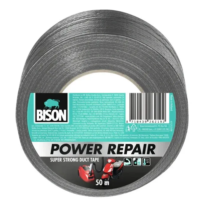 Banda adeziva texturata pentru reparatii, Bison Power Repair, polietilena, gri, 50 mm x 50 m