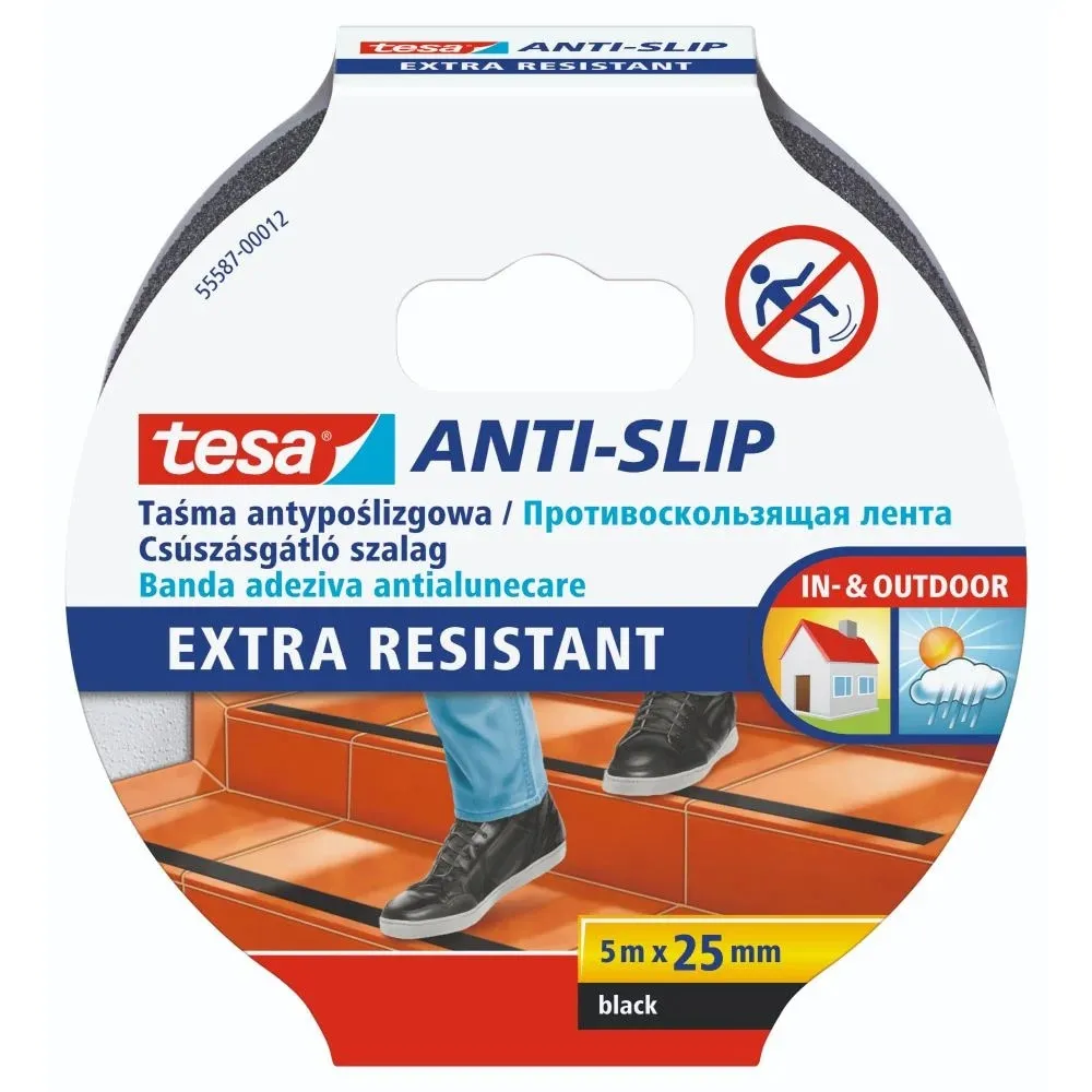 Banda antiderapanta Tesa, 25mm x 5m, neagra, rezistenta la apa, durabila