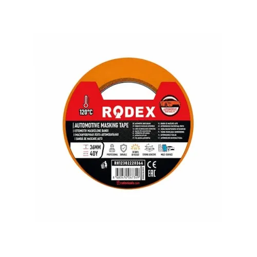 Banda de mascare auto rezistenta la temperaturi de pana la 120°C Rodex portocalie 48 mm x 40 m