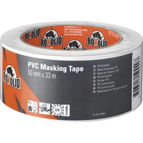 Banda de mascare din PVC pentru lucrari de tencuire ROXOLID alba 50 mm x 33 m