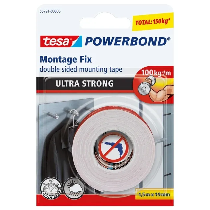 Banda dublu adeziva pentru fixare, tesa 55791, 1.5 m x 19 mm