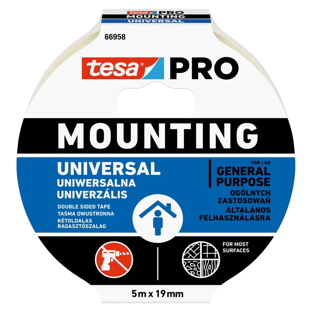 Banda dublu adeziva pentru montaj, tesa PRO Mounting 66958, 5 m x 19 mm