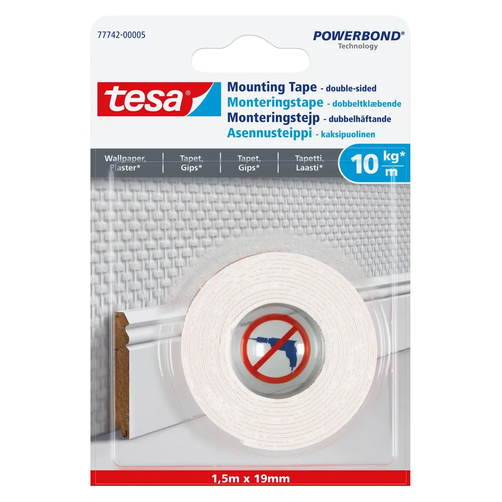 Banda dublu adeziva, pentru suprafete texturate, tesa, 1.5 m x 19 mm