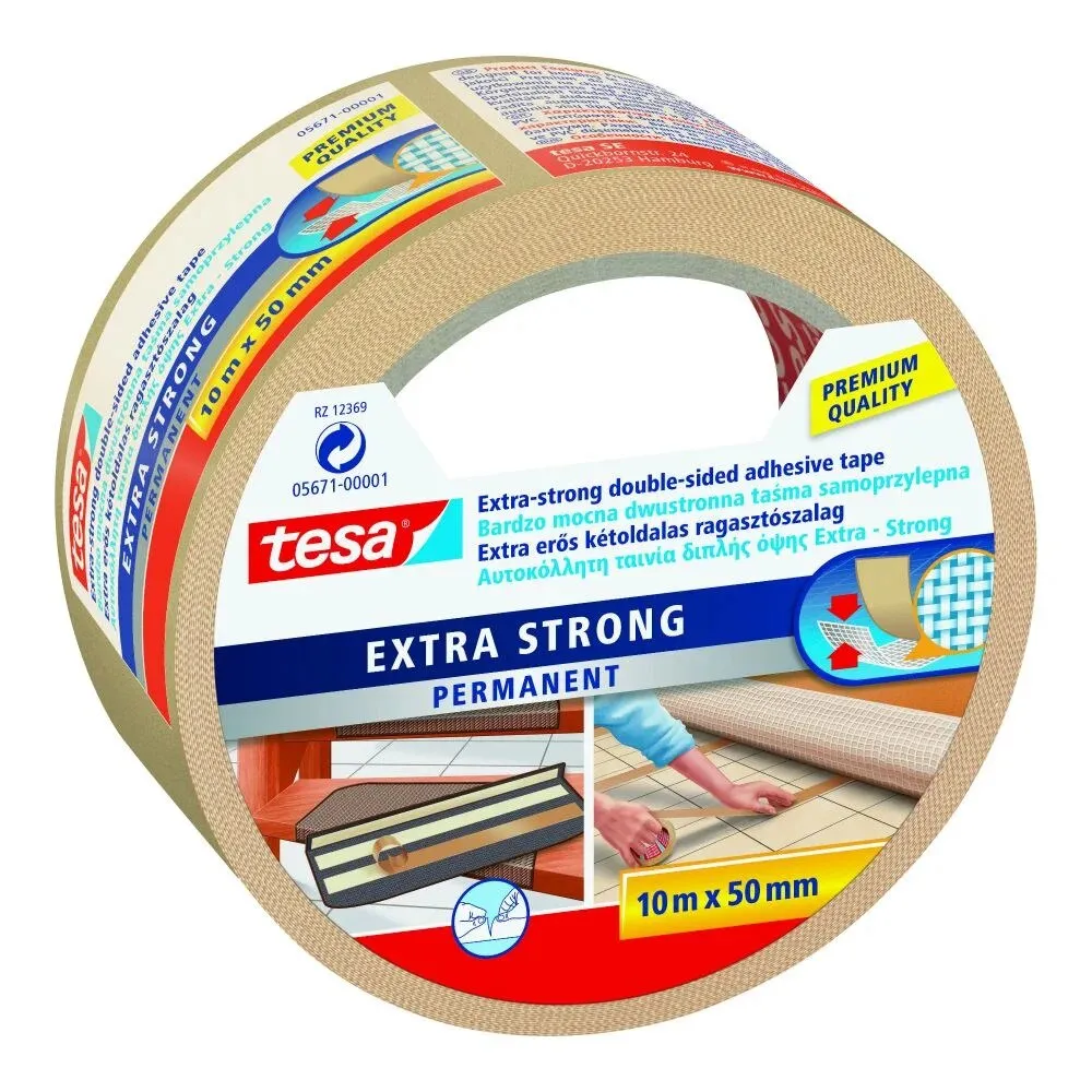 Banda dublu adeziva Tesa Extra Strong, 50 mm x 10 m, bej