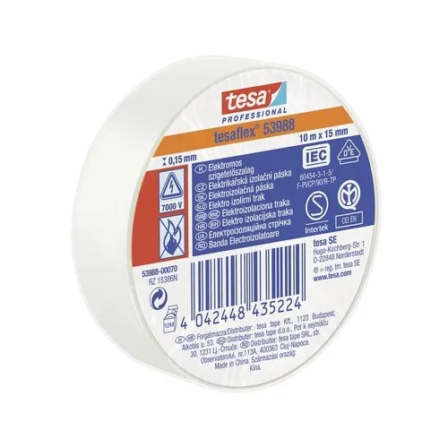 Banda electroizolatoare Tesa 15mm x 10m, PVC, flexibilitate, alb