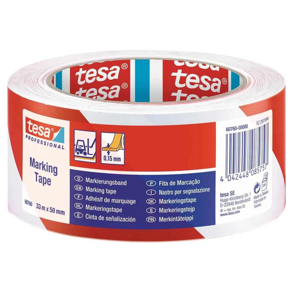 Banda marcare tesa 60760, alb + rosu, interior / exterior, 33 m x 50 mm