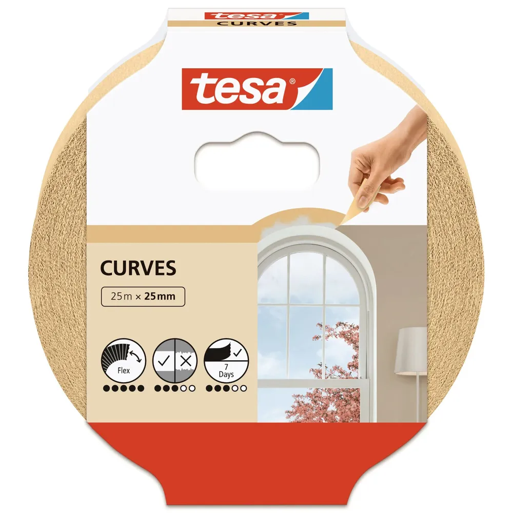 Banda mascare linii curbe tesa, interior, 25 m x 25 mm