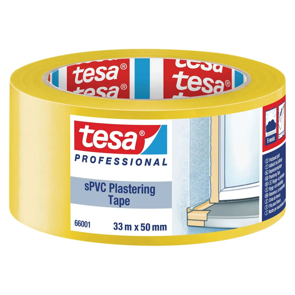 Banda mascare pentru tencuieli, tesa 66001, galben, interior / exterior, 33 m x 50 mm