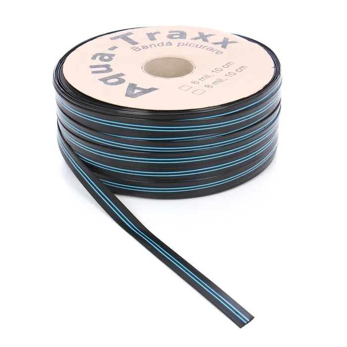 Banda pentru irigatii prin picurare Aqua Traxx, 8 mil, D 17 mm, distanta orificii 10 cm, rola 200 m