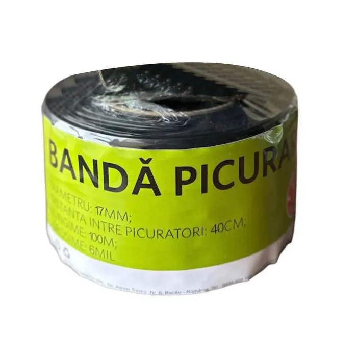 Banda pentru irigatii prin picurare Grunman, 6 mil, D 17 mm, distanta orificii 40 cm, rola 100 m