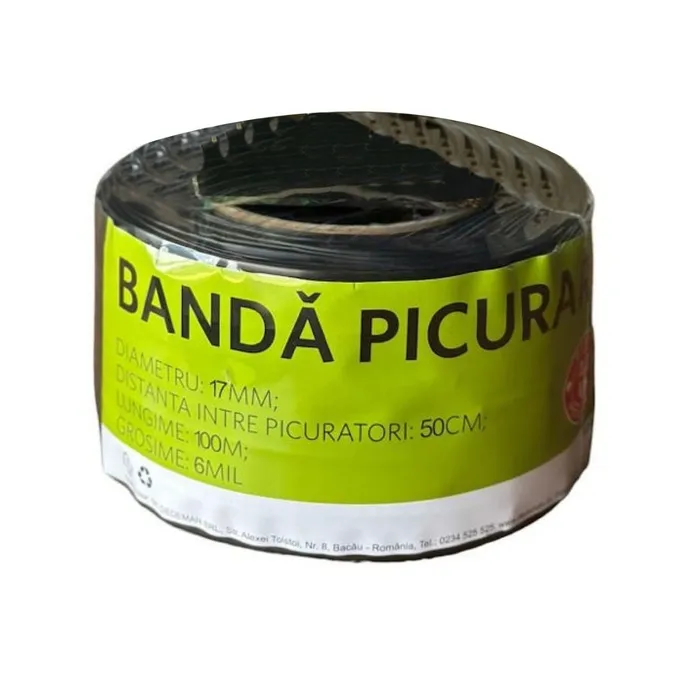 Banda pentru irigatii prin picurare Grunman, 6 mil, D 17 mm, distanta orificii 50 cm, rola 100 m