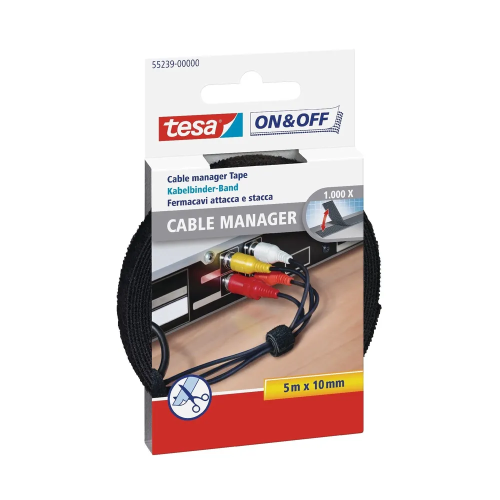 Banda velcro Tesa On & Off, pentru cabluri, 10 mm, L 5 m, negru