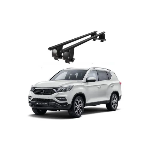 Bare transversale portbagaj auto aluminiu compatibile plafon neted SsangYong Rexton Sport Y400 Musso 2017-> argintii sau negre Kit-101 — imaginea 2
