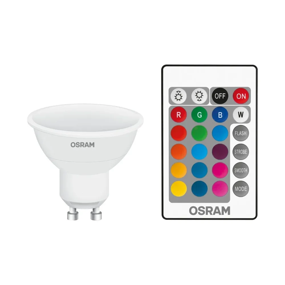 Bec LED color Osram spot PAR16 GU10 4.2 W 250 lm lumina calda 2700 K + RGB + telecomanda, dimabil