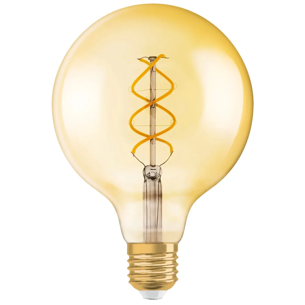 Bec LED decorativ vintage Osram Edison Fil Gold glob G125 E27 4 W 300 lm lumina calda 2000K, dimabil