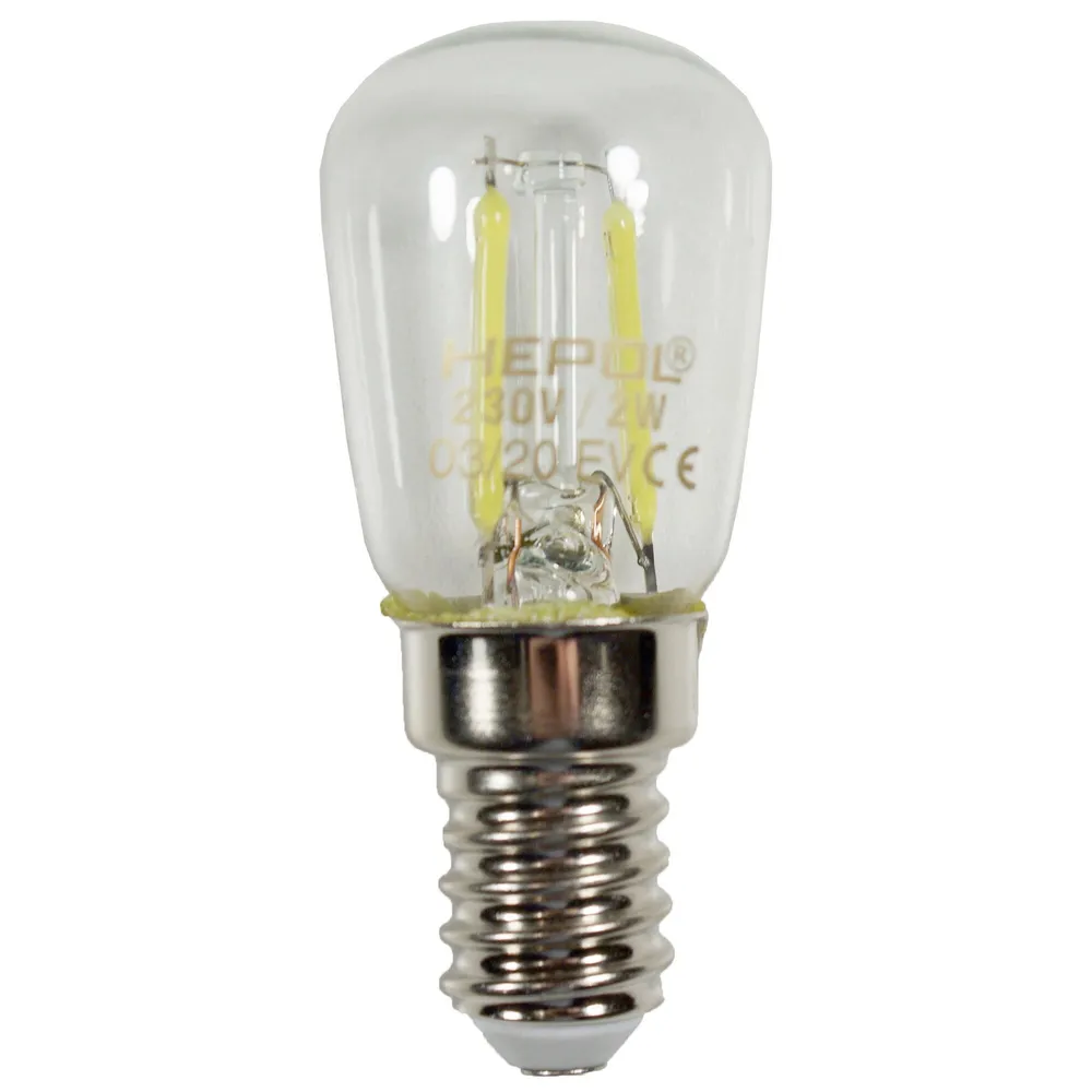 Bec LED filament Hepol tubular E14 2 W 200 lm lumina rece 6500 K, pentru frigider