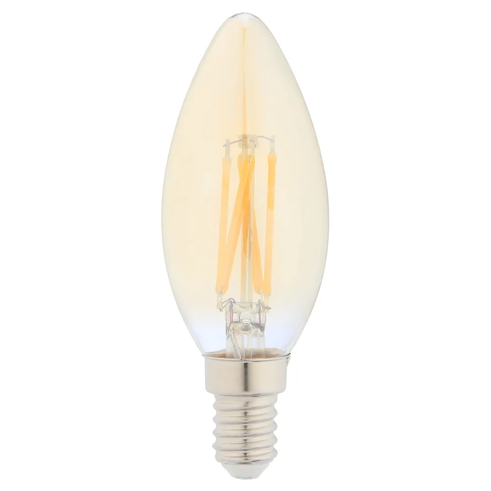 Bec LED filament Hoff lumanare E14 5 W 430 lm lumina calda 2500 K, auriu, dimabil
