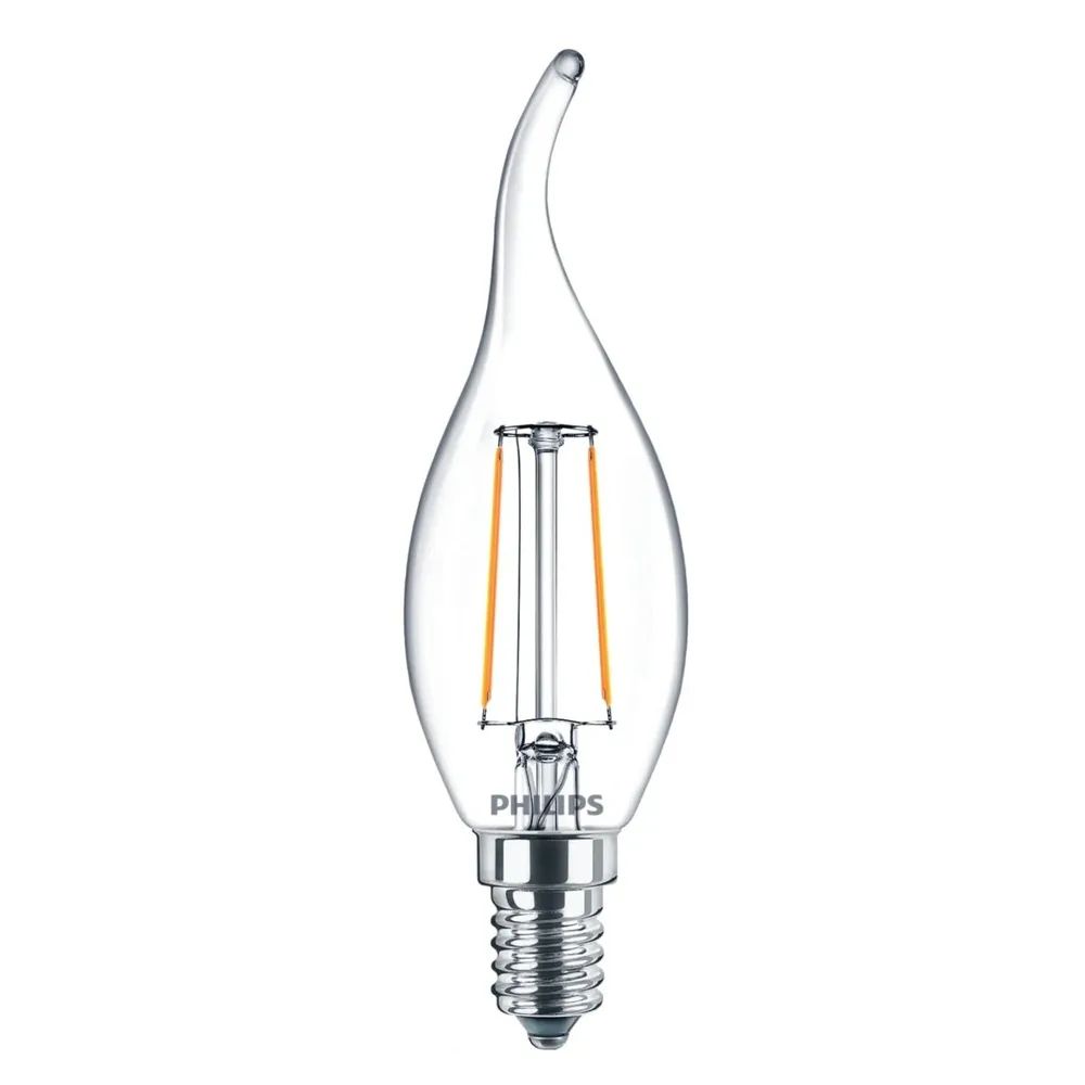 Bec LED filament Philips lumanare fantezie BA35 E14 2 W 250 lm lumina calda 2700 K